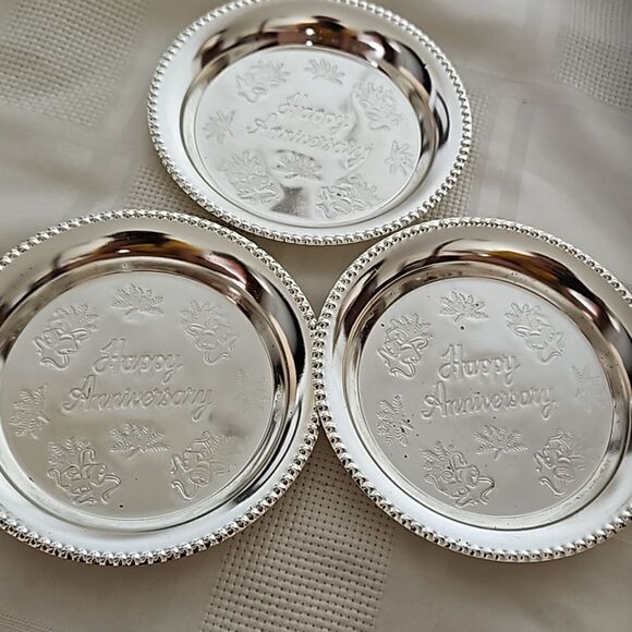 Happy Anniversary Pack Of 3 Small Steel Tray Silver 4.5" - Picture 16 of 16